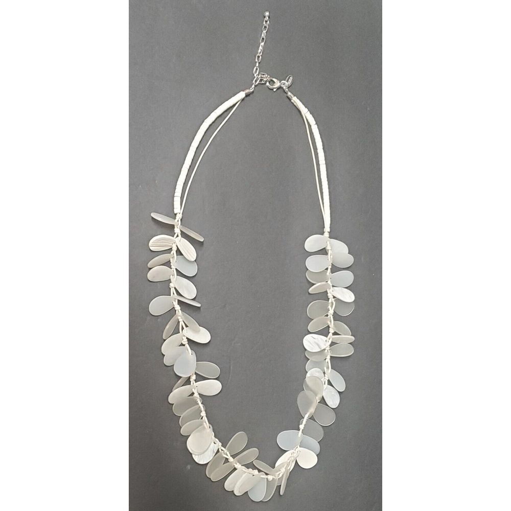 CHICOS Necklace & Bracelet Set Resin White Seaglass Drops w/ Cording White Beads - Picture 2 of 10